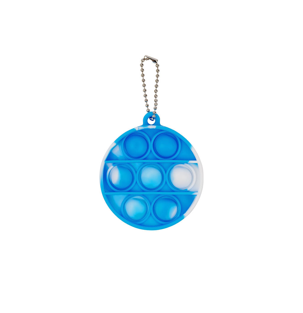 Kids Fidget - Round White and Blue Marble Keyring
